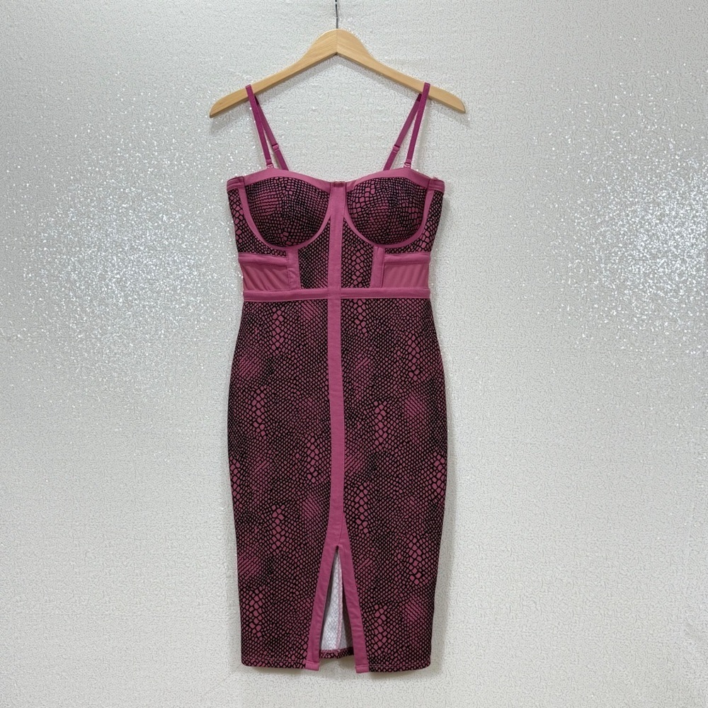 Material Girl Pink Black Snakeskin Print Bodycon Dress Women’s Size Large